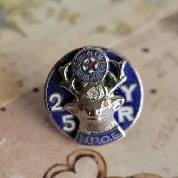 Brooch Women Vintage Pin BPOE 25 Year Elk Silver Tone Blue Enamel Service Pin - Picture 2 of 10